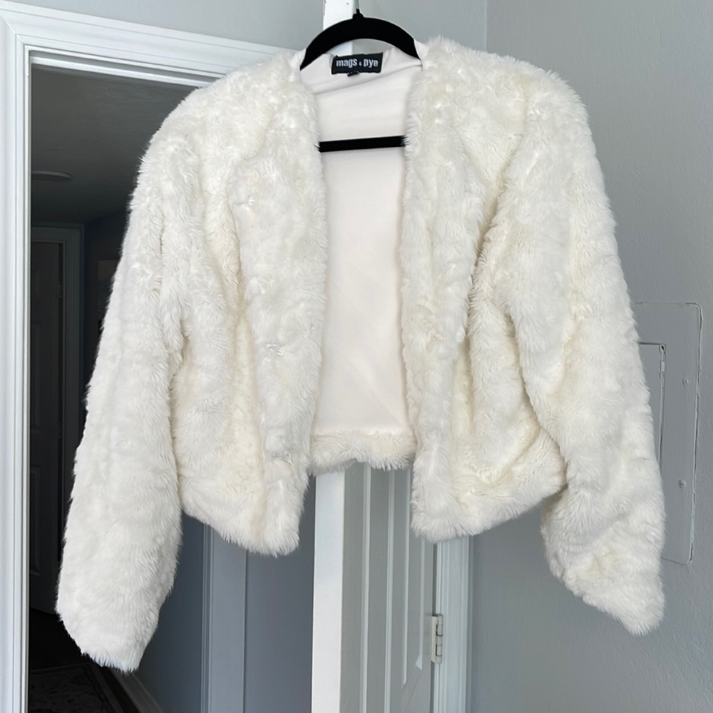 Faux fur white coat
